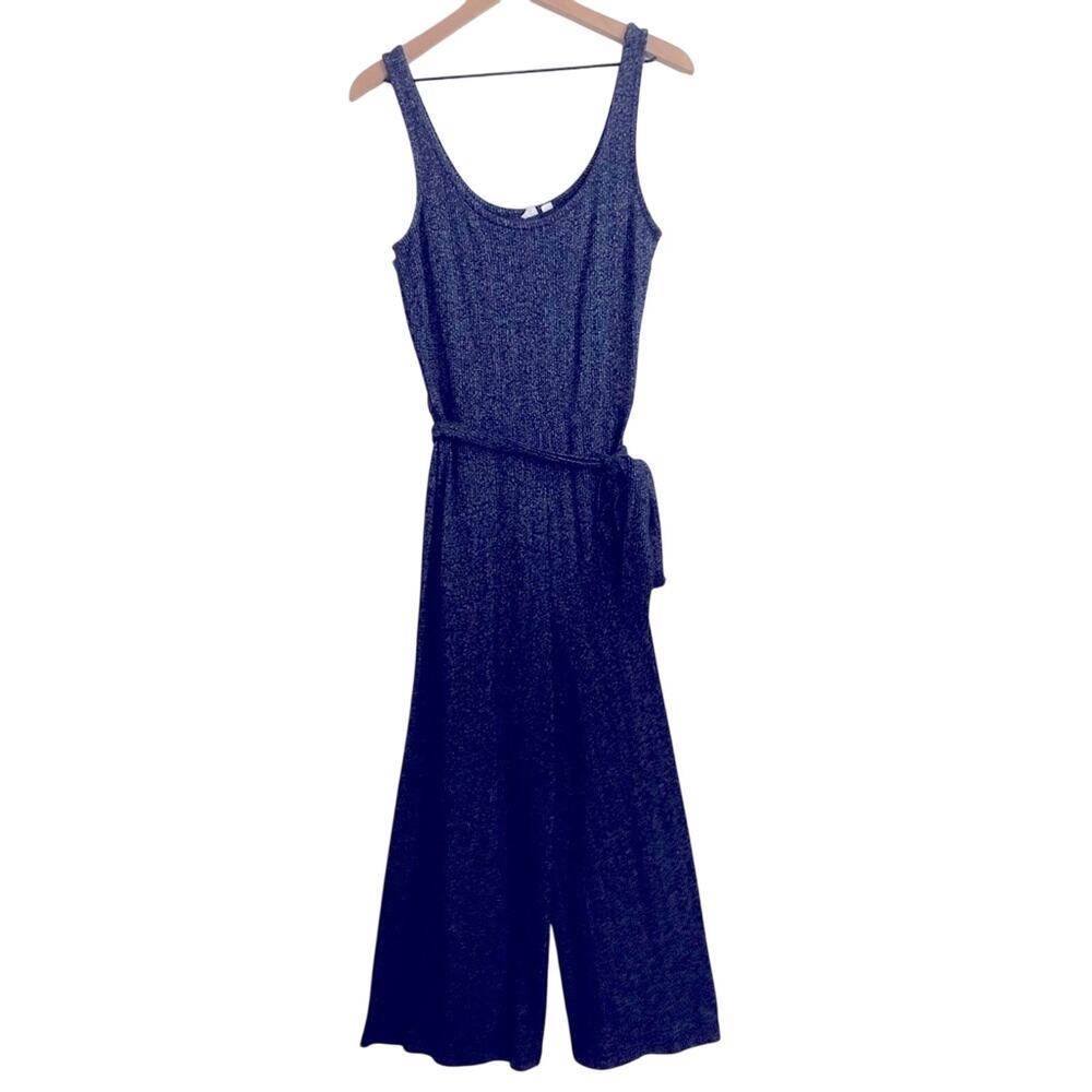 Gap Cotton Knit Blue Tie Wide Leg Scoop Neck Sleeveless Romper Pants Jumpsuit XS